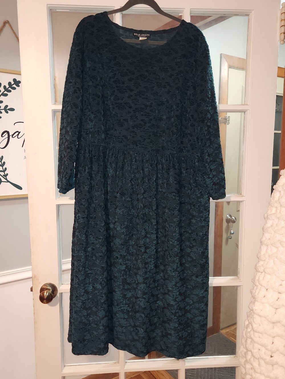 Vintage Wear Abouts B4 Teal Burnout Velvet Maxi Dress Made in USA 90s Romantic